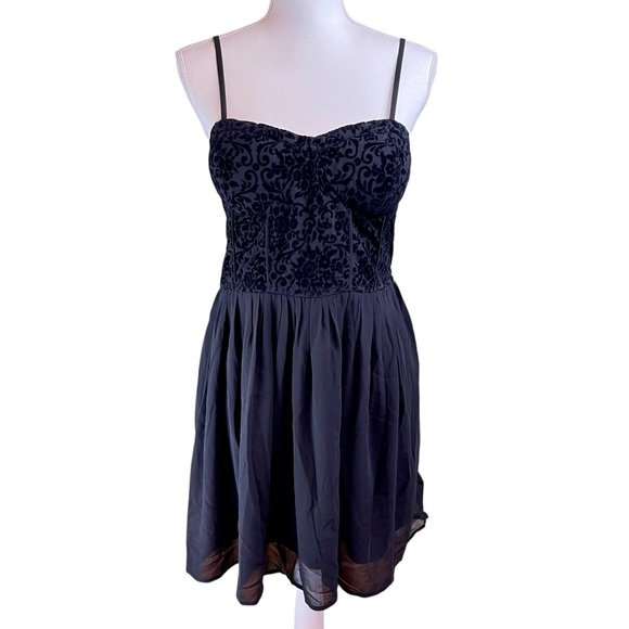 BOG COLLECTIVE Black Velvet Burnout‎ Corset Mini Dress L Goth Whimsigoth Fairy - Picture 1 of 15